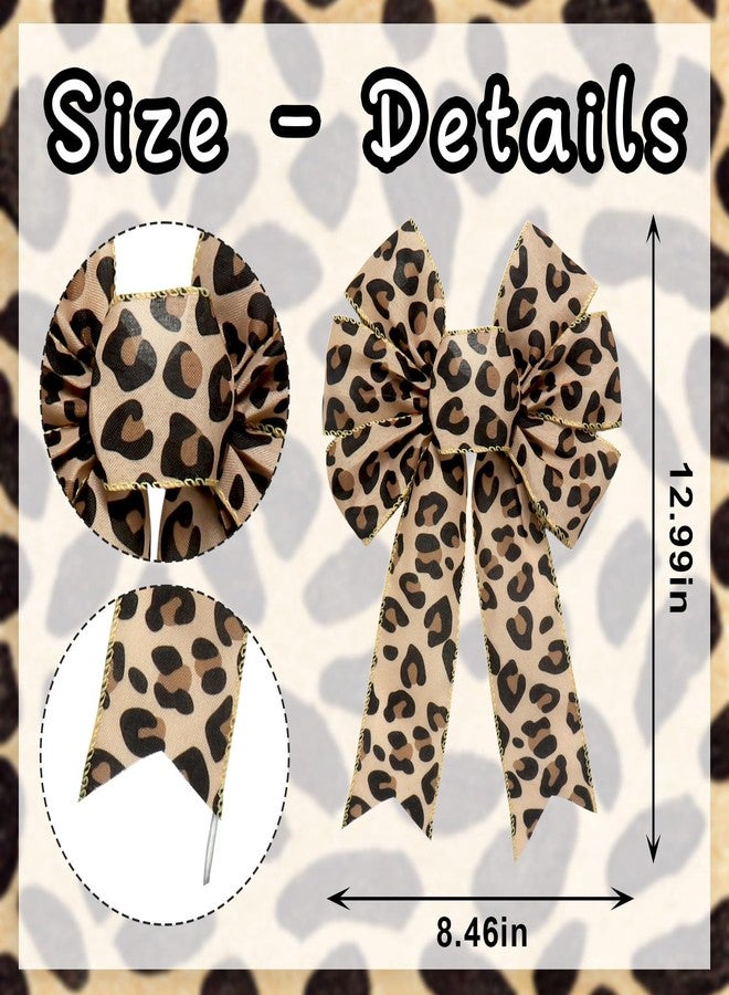 Habbiful 2 PCS Leopard Print Bows for Wreath, Cheetah Safari Wreath Bow for Front Door Animal Pattern Bows for Thanksgiving Christmas Party Home Indoor Outdoor Wall Decoration - Image 2